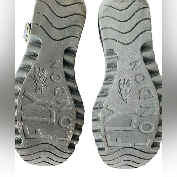 Fly London Womens Yall Platform Wedge Sandals Borg Silver Black Open Toe Sz EU37 - Picture 12 of 13